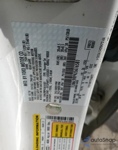 2018 Lincoln Continental Reserve z USA, uszkodzony, nr VIN 1LN6L9RP4J5616581